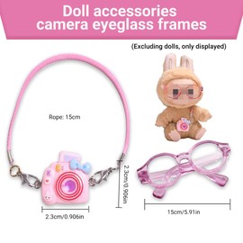 Accessory for 17 cm La-bu Plush, Cuddly Toy Clothing Outfit Only Clothing Accessory for 17 cm La-bu Mini Pink Camera + Glasses with Transparent Pink Frame (M3)