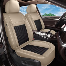 DISUTOGO 2 Front Seat Covers Fit for Ford Maverick 2022-2023 2024 2025: Car Seat Covers Leather Waterproof Ice Silk Breathable Car Seat Cushion Protector (2 Seats, Black & Beige)