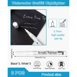 JUKOTA 3D Nagellack Stift Set, French Nagelkunst Stift Schwarz & Weiß Nagellack Stift,Nagelspitze Nail Art Pen DIY Linie Nagelkunst Graffiti,Nail Art Schmücken Maniküre Werkzeuge (Schwarz-Weiß,6pcs)