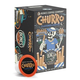 Bones Coffee Company Churro Flavored Coffee Pods, Low Acid Medium Roast Single-Serve Bones Cups, Compatible with 1.0 & 2.0 K-Cups Brewers Coffee Maker, 12 Count