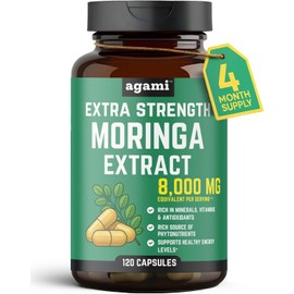 Agami Moringa Capsules | 4 Month Supply | Natural Energy & Joint Support | 8000mg Strength | Daily Greens Superfood | Moringa Oleifera | Skin Health Support | 120 Capsules