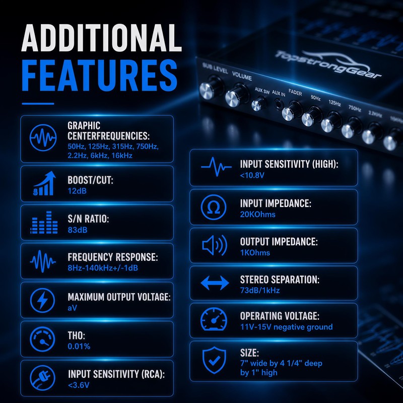 TOPSTRONGGEAR TSG7EQ 7-Band Car Audio Graphic Equalizer with Front 3.5mm