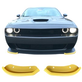 IKON MOTORSPORTS, 2PCS Front Bumper Lip Protector Compatible with 2015-2023 Dodge Challenger SRT Scat Pack, Front Bumper Lip Splitter Protector BodyKit Hellcat Style Yellow, 2016 2017 2018 2019 2020