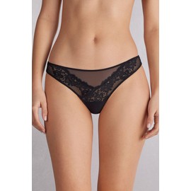 Intimissimi Woman's Pretty Flowers Brazilian in Black, Size XL