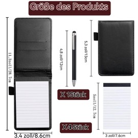 Cptoion 6 Piece Mini Notepad Set, Notepad A7 Set Includes 1 PU Leather Notebook with 4 Replacement Pads, 1 Metal Pens, Pocket Notepad for Outdoor Activities (Black)