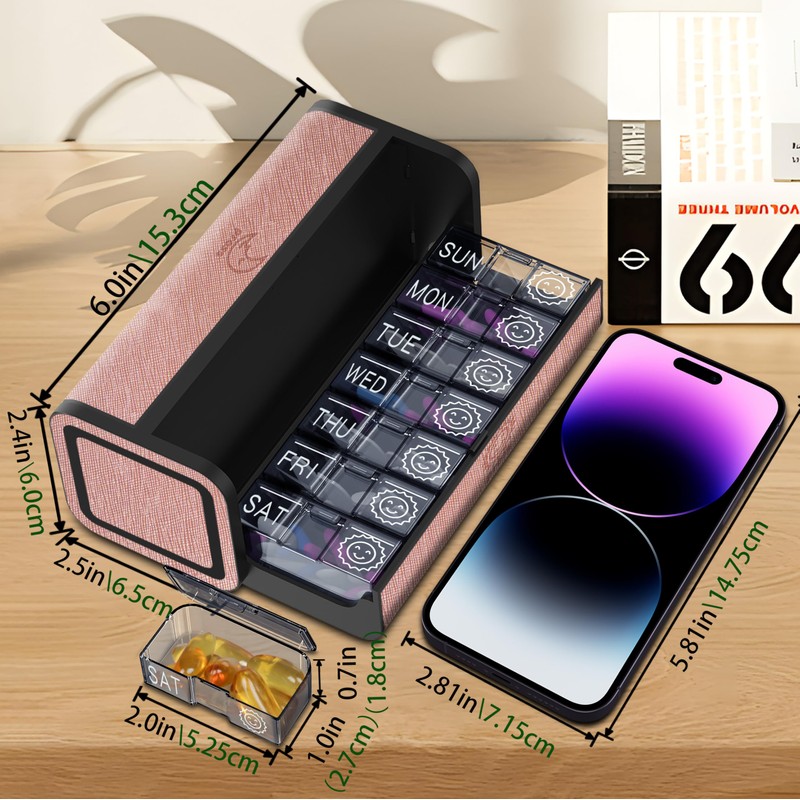 TOMSKYE Portable Pill Case, Large Capacity, 1 Week, 2 Times
