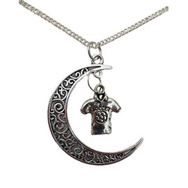 Silver Plated Necklace Sports Crescent Moon Soccer Shirt Pendant