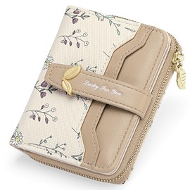 GAEKEAO Small Wallets Woman RFID Blocking Vegan Leather Bifold Floral Ladies Purse Card Holder with ID Window Zipper Pocket