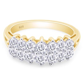 SAVEARTH DIAMONDS 1 Carat (Cttw) Round Cut Lab Created Moissanite Diamond Double Row Wedding Band Ring For Women In 14k Yellow Gold Over Sterling Silver (VVS1 Clarity) Size-7