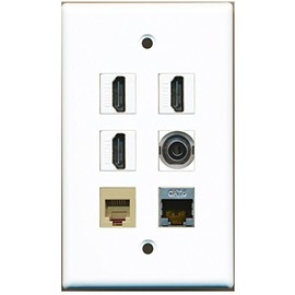 RiteAV - 3 HDMI 1 Port Phone RJ11 RJ12 Beige 1 Port Shielded Cat6 Ethernet 1 Port 3.5mm Wall Plate