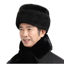 Winter Faux Fur Trapper Hat Men Women Russian Warm Ushanka Hat Windproof Furry Trooper Dad Hat Ski Snow Cap Outdoor Hunting, Black, 5 7/8-6