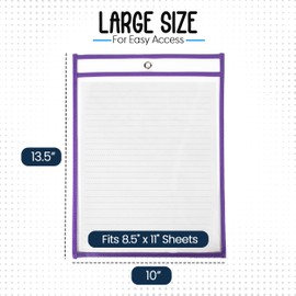 Essex Wares - 6 Pack, Purple, Dry Erase Pocket Document Protectors, 10" Wide x 13.5" Tall - Dry Erase Clear Plastic Sleeves - Reusable & Easy Erase Plastic Invoice Holders, Water-Resistant & Durable