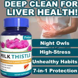 Fmlave Milk Thistle Supplemen, All In 1 Herbals Health Supplement With Artichoke, Turmeric, Kudzuvine Root, Citrus, Dandelion & Green Tea, Ultra High Absorption For Liver Health, Antioxidant & Immune Support, 60 Tablets - Specification: 2 bottles - More 