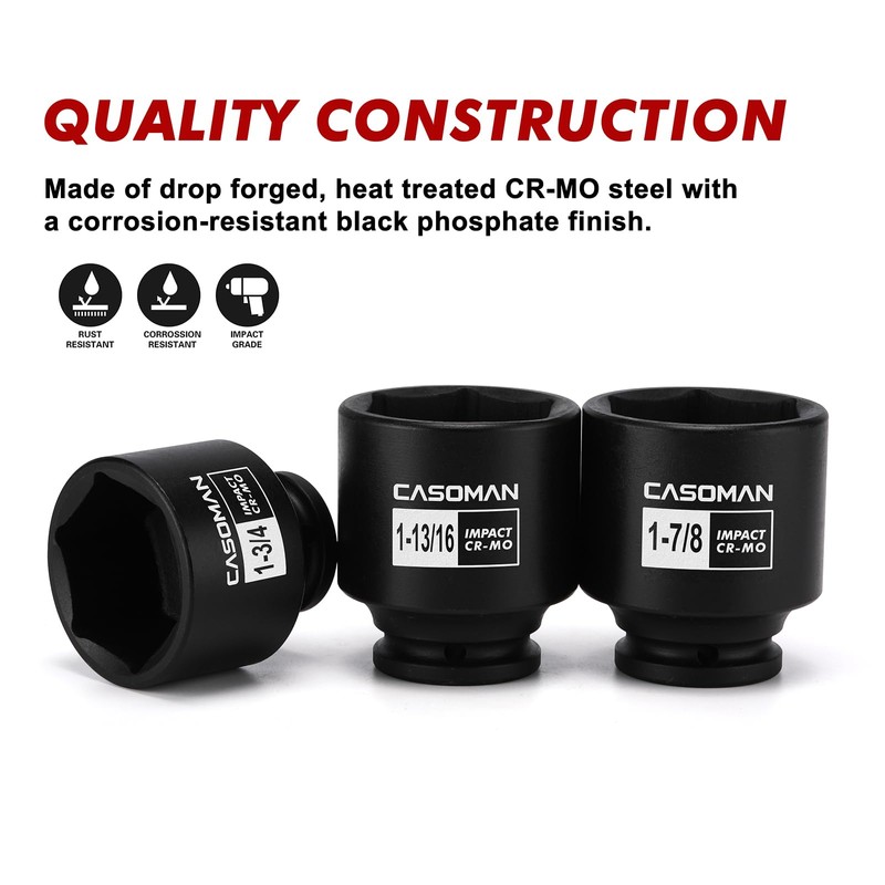CASOMAN 16PCS 1/2" Drive Shallow Spindle Axle Nut Impact Socket