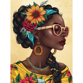 Reofrey DIY Diamond Art Kits for Adults African Woman, Full Drill Round Rhinestone Diamond Art Painting Accessories, Cross Stitch Embroidery Canvas for Crafts Home Wall Decor 30x40cm