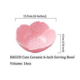 KKGUD Cute Cherry Blossom Ceramic Serving Bowl with Saucer and Spoon 16oz Pink