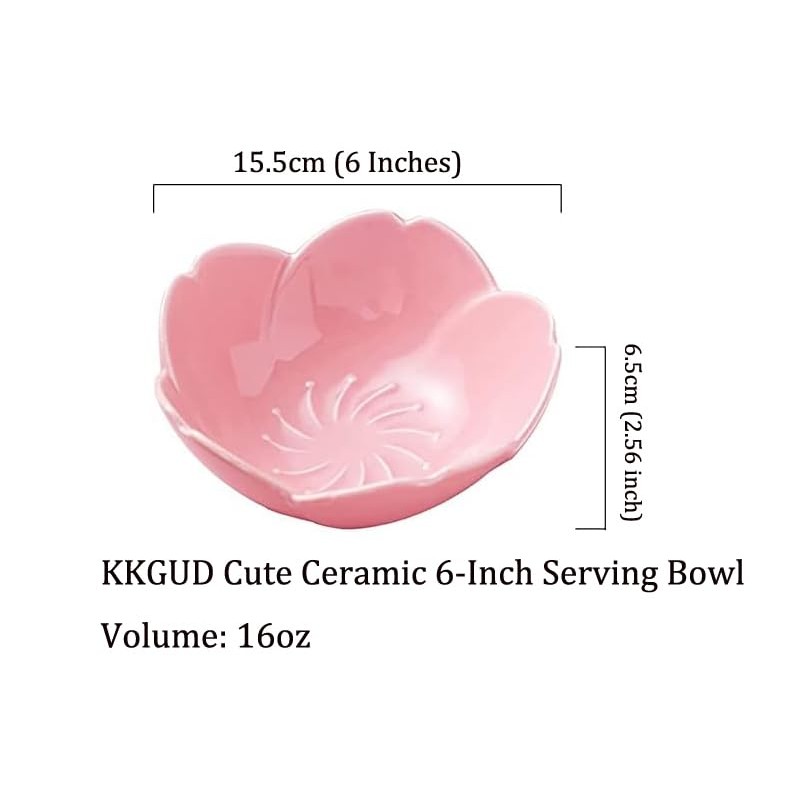 KKGUD Cute Cherry Blossom Ceramic Serving Bowl with Saucer and