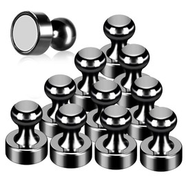 GOOZADA 12Pack Fridge Magnets Black,Metal Refrigerator Magnet, Strong Push Pin Magnets for Whiteboard, Refrigerator, Dry Erase Board, Map, Locker Accessories, Office Accessories, Kitchen Accessories