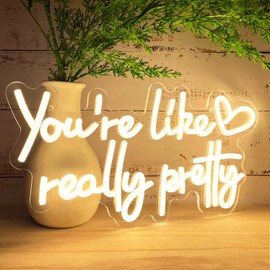 KUUNEON You're Like Really Pretty Neon Sign Wall Decor for Bedroom/Girls Room/Salon/Party/Wedding - 16"x8" Warm White You Like Really Pretty LED Sign Neon Light, Heart Design, 100,000H Lifespan