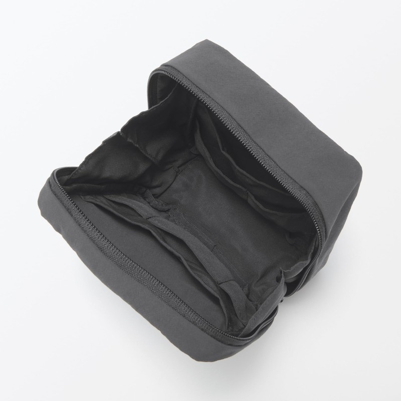 MUJI Wrinkle Nylon Large Opening Square Pouch - Dark Gray,