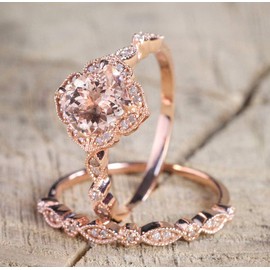 18k Rose Gold 2 Piece Ring Set Cubic Zirconia Bride Promise Rings Set CZ Eternity Engagement Wedding Band Ring Sets for Women TZ.60 (US Code 9)