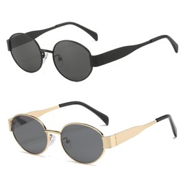 Miortior 2 Piezas Gafas de Sol Ovaladas Vintage, Gafas de Sol con Montura de Metal Dorado y Negro para Mujeres y Hombres, Visera, Tono Clásico