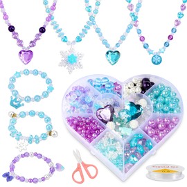 Craft Set Children's Beads Jewellery 400 Pieces + Beads for Threading Children's Jewellery Craft Necklace Bracelet Craft DIY Mermaid Princess Craft Set Party Bag Children's Birthday Gift for Girls