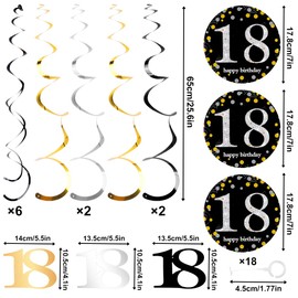 Pack of 12 18 Years Old Birthday Hanging Swirl Decorations, Party Decoration Streamers, 18 Years Foil Swirl Garlands Hanging Decoration for Party Favours, Anniversary, Birthday