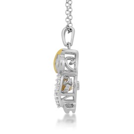 Jewelili Sterling Silver Citrine with Smokey Quartz with Created White Sapphire Whimsical Owl Necklace Pendant, 18” Chain