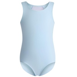 Phineein - Maillot de gimnasia para niñas, espalda de malla, sin mangas, para bailar de ballet con elegante espalda recortada de malla eléctrica, Turquesa pálida, Adulto Medium