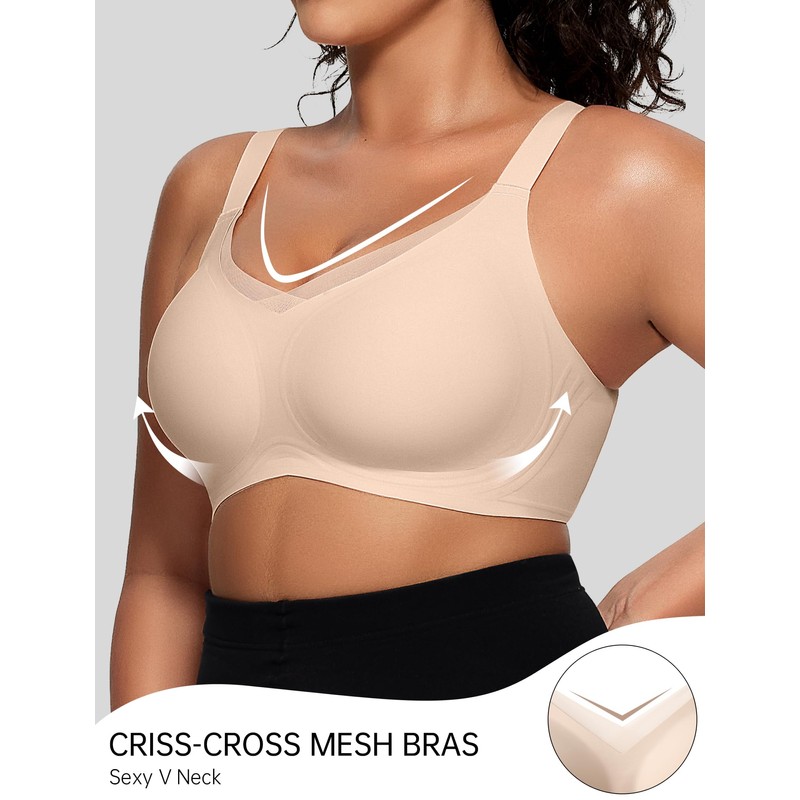 OEAK Womens Wireless Bras V Mesh Comfortable Bralette Supportive Tshirt