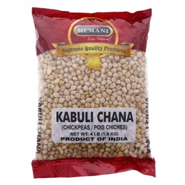 HEMANI White Dry Chickpeas Garbanzo Beans - 4LB (1.8KG) - Kabuli Chana - Vegan, High Protein, High Fiber, Non GMO