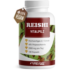 ProFuel Reishi capsules 180x - 2000 mg medicinal mushroom extract from Ganoderma lucidum - high-quality reishi extract (6:1) with 40% bioactive polysaccharides (800 mg per day) - supply for 60 days