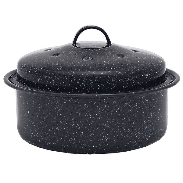 Granite Ware 3 lb. Capacity Covered Round Roaster, Speckled Black Enamel on Steel