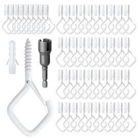 Ticway 50 Pcs Outdoor Hooks for String Lights,Screw Hooks for Hanging Plants,Ceiling Hooks with Safety Buckle,Square Hanger for Wind Chimes,Bird Feeder,Lanterns,Christmas Decorations (White)