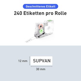SUPVAN 240 Labels/Roll Black on White Label Tape Thermal Multipurpose Labels for Home School Office 12mm x 30mm