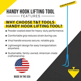 T&T Tools 30-Inch Handy Hook Double Hook End Lifting Tool – Heavy Duty 3/8 Inch Rigid Steel Hooks for Lifting and Moving Items Around. Septic Tank Lids, Storm Drains & Utility Lids - 1 Pack