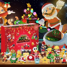 Christmas Advent Calendar 2024, 24 Days of Christmas Countdown Calendar with 24Pcs Super Bro Toys Doll for Xmas Stocking Stuffer Gifts Idea (Red)