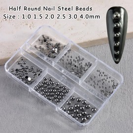 Mixed Sizes Half Round Steel Beads 3D Nail Charms, Black Flatback Metal Caviar Beads Ball Nail Studs Jewelry for Women Girls DIY Crafts Nail Art Decoration Accessories