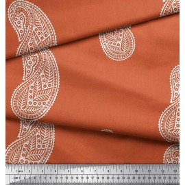 Soimoi Orange Cotton Jersey Fabric Paisley Block Print Fabric by Yard 58 Inch Wide