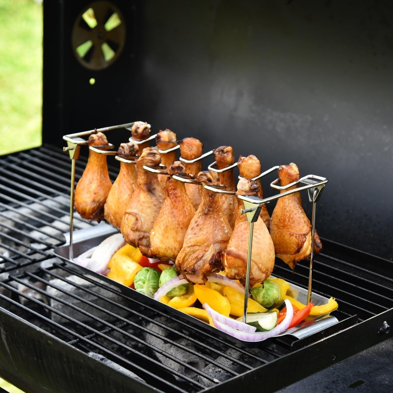 Chicken Leg Rack for Grill with Drip Tray - Easy