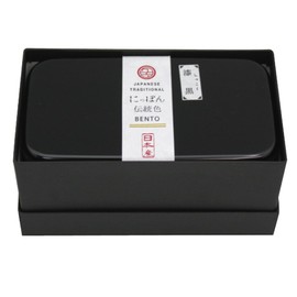 padou Japanese Traditional Color Rectangular 2-Tier Lunch Box (Jet Black) Slim, Gift, Present, Simple, Made in Japan (16.9 fl oz (500 ml)