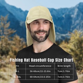 Mens Foldable Fishing Hat Baseball Cap with Removable Neck Flap,Women Portable UV Protection Sun Hats for Golf Hiking Beige
