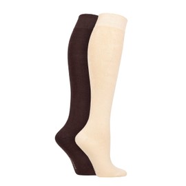 SOCKSHOP Bamboo Knee High Socks - Women's Long Socks in Plain and Striped Designs, Fun, Fashionable, Bright Colours, Soft and Breathable for Comfort, 2 Pair Pack Cocoa 4-8