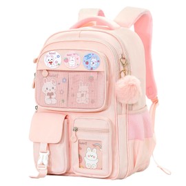 BOY MCOWBOY Kids Backpack for Girls, Kawaii Kids Pink Backpacks, Fashion Multiple Pockets Bookbag for Primary Elementary High School for Teen Girls