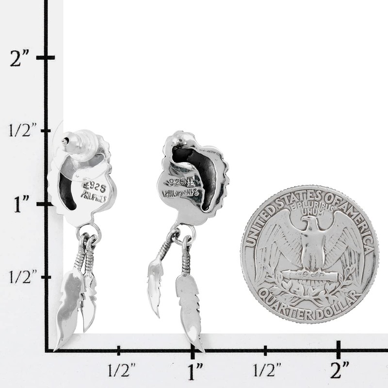 Feathers Turquoise Earrings 925 Sterling Silver & Genuine Turquoise (E1413)