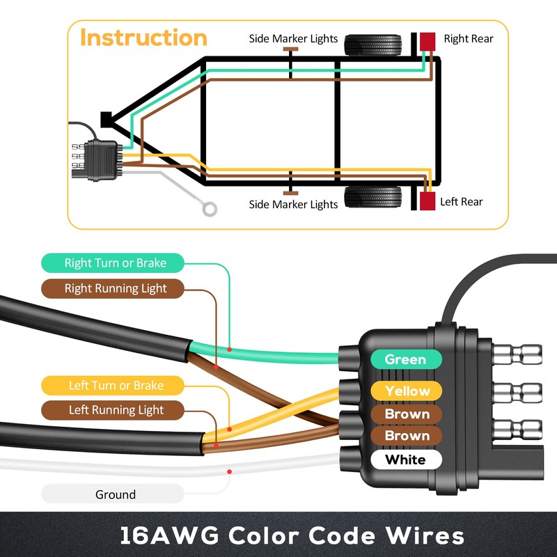 4 Pin 5 Wire Trailer Wiring Harness 26FT with Jacketed