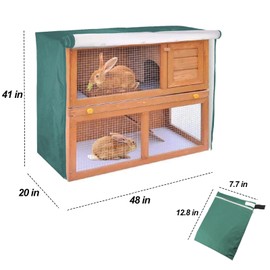 Rabbit Hutch Cover, Double Decker Rabbit Hutch Cover 48in,Windproof Waterproof Thermal Cage Cover, Outdoor Pet Cage Cover with Visible Window & Vent Holes, 210D Oxford, 122 * 50 * 105cm (green)