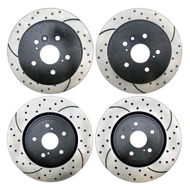 AutoShack Set of 4 Front and Rear Drilled and Slotted Brake Rotors Black Replacement for 2008 2009 2010 2011 2012 2013 Toyota Highlander 2.7L 3.3L 3.5L V6 AWD FWD PR41513PR41509