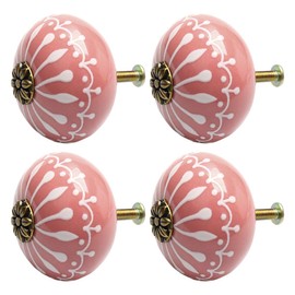 sourcing map 4pcs Ceramic Knobs Vintage Knob Drawer Pull Handle Furniture Door Desk Cabinet Cupboard Wardrobe Dresser Decorative Pink
